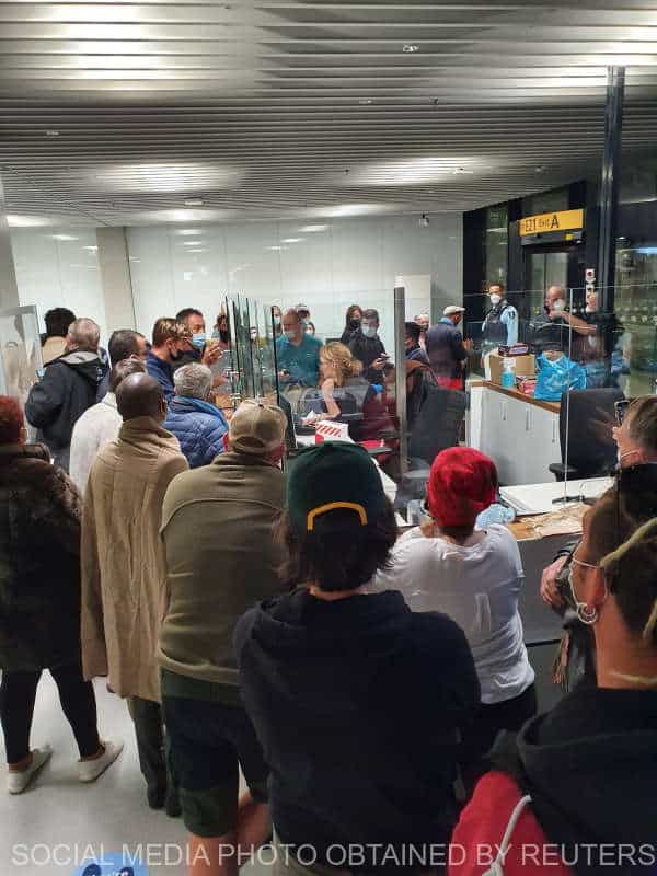 passengers waiting on their coronavirus disease (covid 19) test results at schiphol airport, in amsterdam, the netherlands in this picture obtained november 27, 2021 via social media