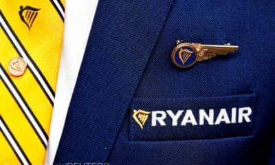 file photo: ryanair logo is pictured ahead of a news conference by ryanair union representatives in brussels