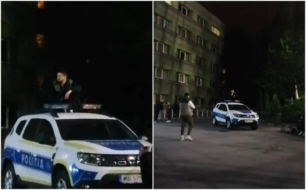 Stressful let down explode VIDEO: Pe ritm de manele pe o mașină de poliție. Cum s-a distrat un tânăr  și ce a pățit ulterior
