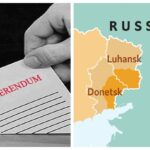 referendumuri cu forța în ucraina. soldați ruși înarmați merg din