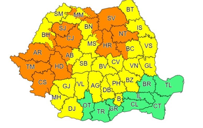 harta cod portocaliu galben 11 iunie 2023