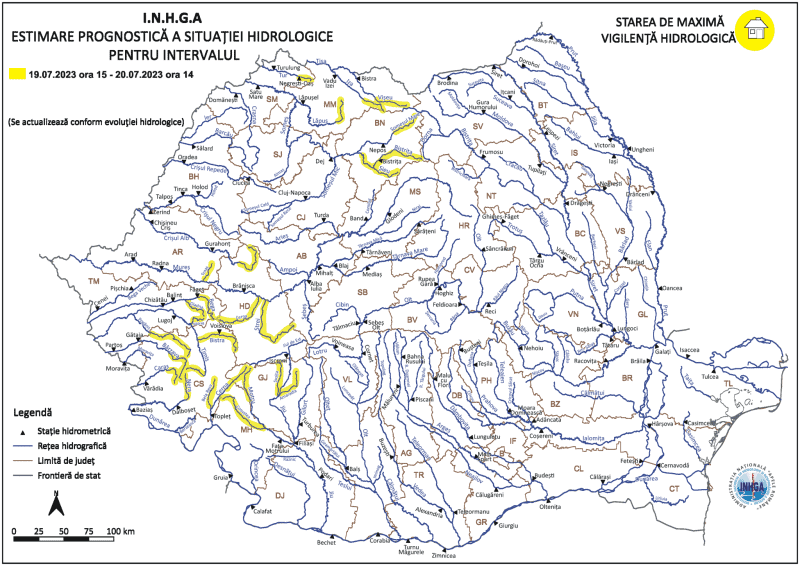 19 iulie 2023 harta atentionare hidrologica nr 93 din 19 07 2023 2048x1448
