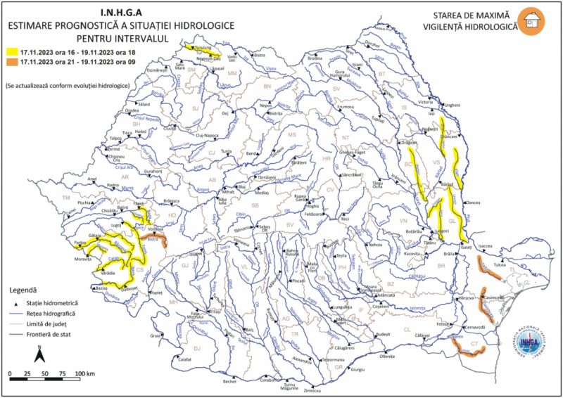 harta avertizare hidrologica 17 noiembrie 2023