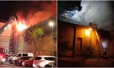 video: incendiu la alba iulia. acoperișul unei clădiri din centrul