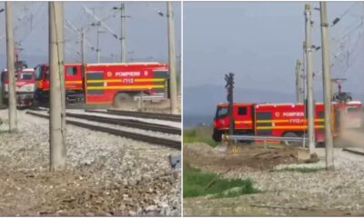 video: mașină de pompieri, la un pas să fie spulberată