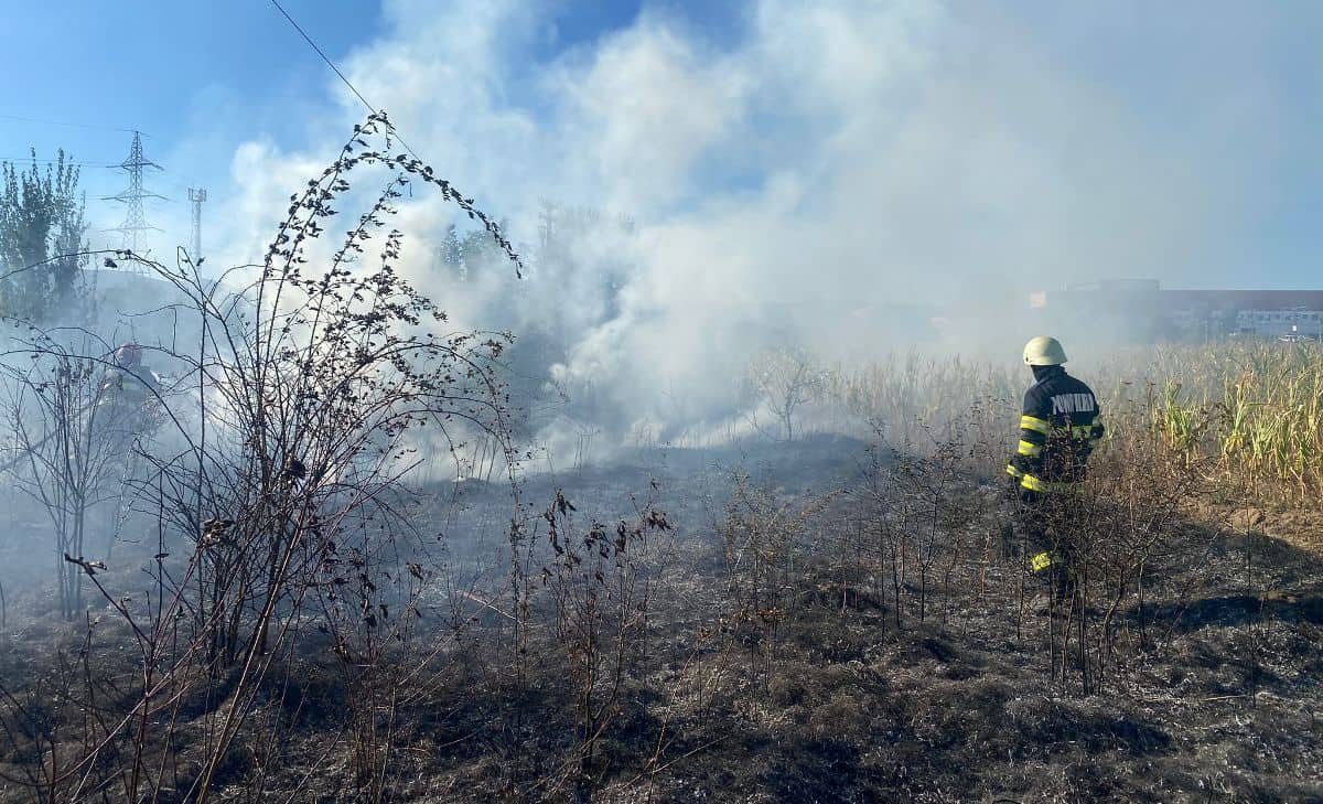 foto: incendiu de vegetație în zona șoselei de centură a