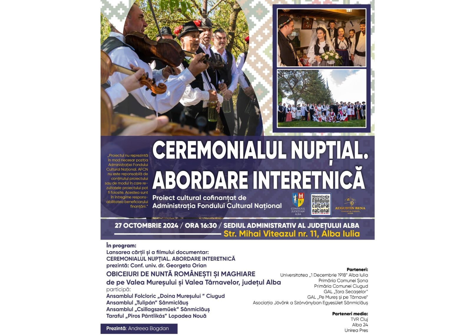 duminică, 27 octombrie: lansarea cărții și a filmului documentar „ceremonialul