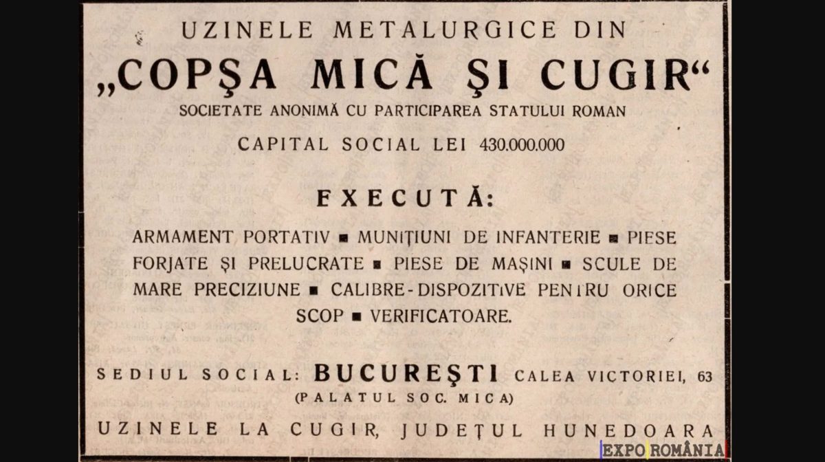 reclamă din anii 1930, la uzina metalurgică din cugir: „societate