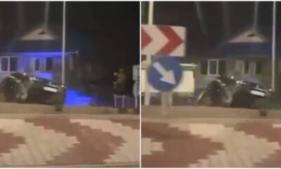 video Știrea ta: o mașină a ajuns pe un giratoriu