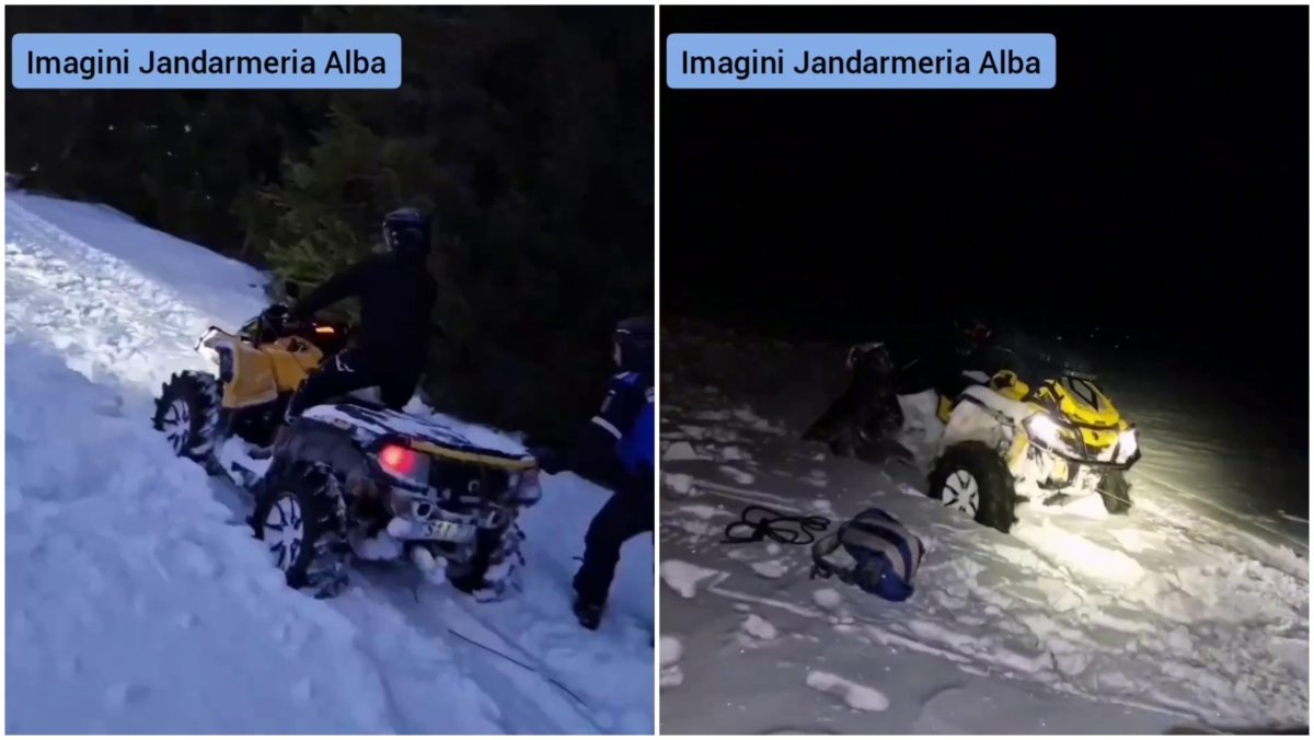 video: turist blocat cu atv ul la Șureanu, recuperat de jandarmii