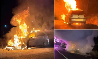 lângă noi: un volkswagen polo a luat foc în mers,