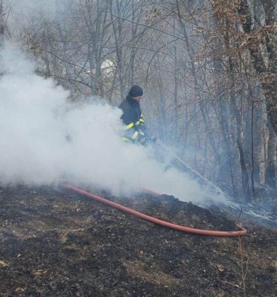 foto: incendiu de vegetație uscată în abrud. pompierii din alba