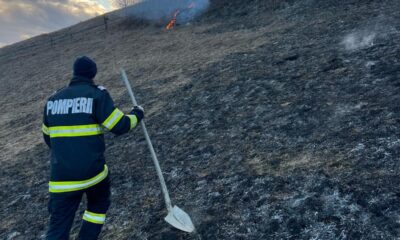 foto: incendiu de vegetație uscată în certege, câmpeni. pompierii au