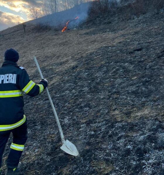 foto: incendiu de vegetație uscată în certege, câmpeni. pompierii au