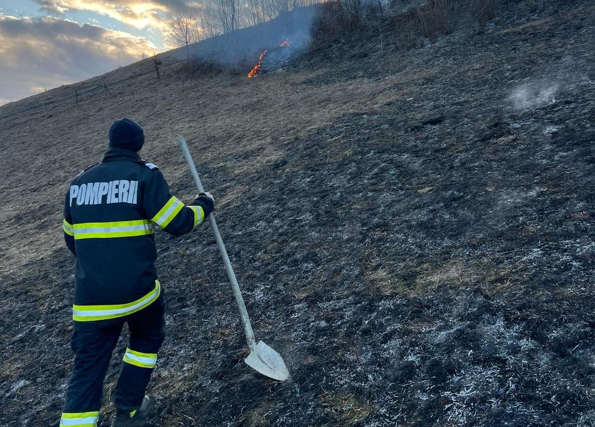 foto: incendiu de vegetație uscată în certege, câmpeni. pompierii au