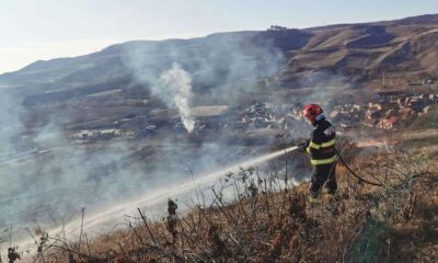 foto: incendiu de vegetație uscată în municipiul blaj. intervin pompierii,