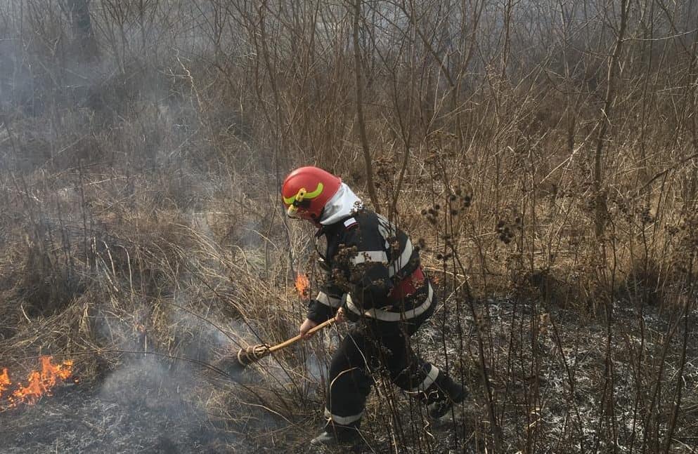 incendiu de vegetație uscată la gârbova. intervin pompierii din aiud