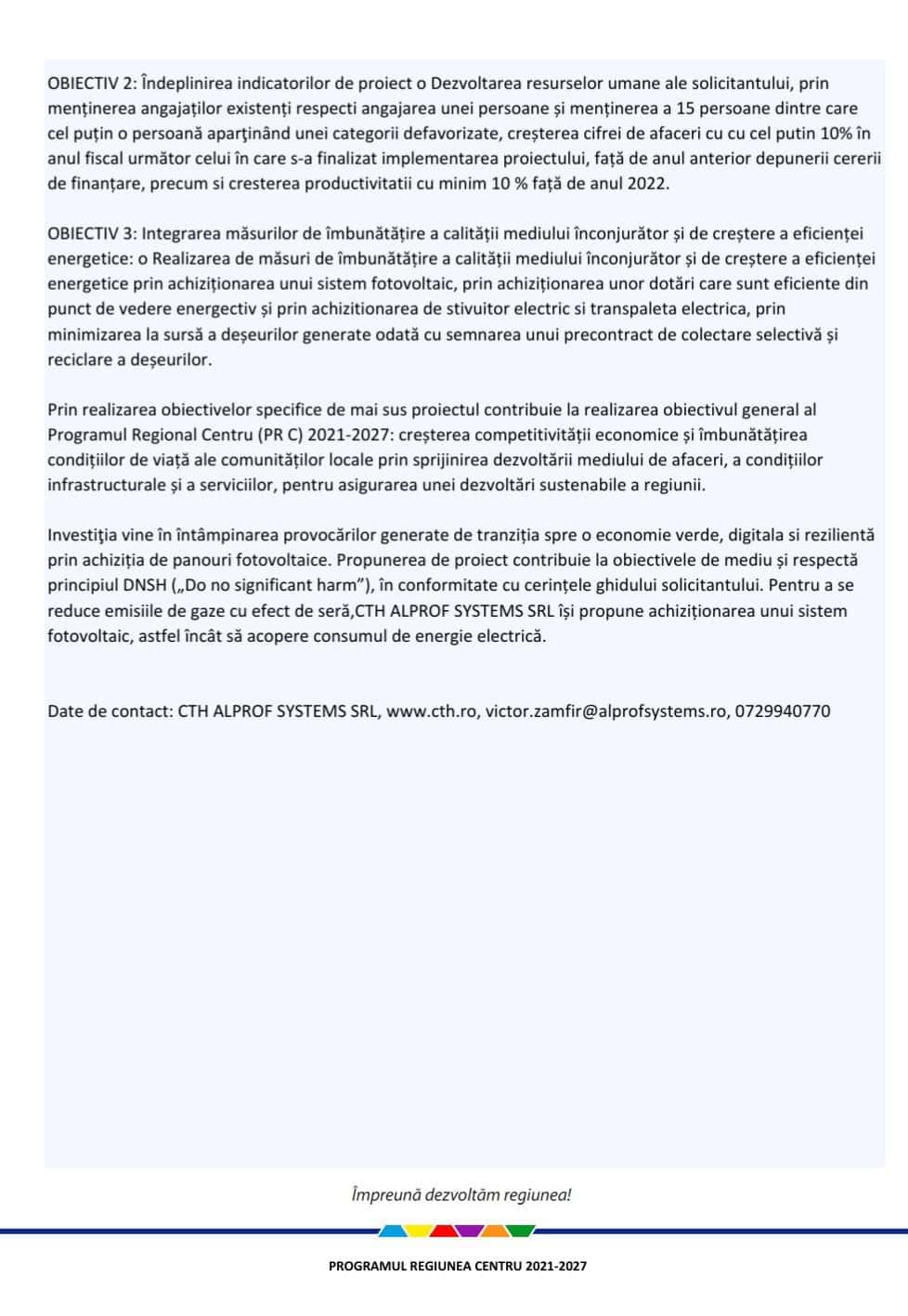 comunicat lansare proiect-CTH ALPROF SYSTEMS SRL