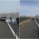 foto: o mașină a ars pe autostrada a1 sebeș sibiu, în