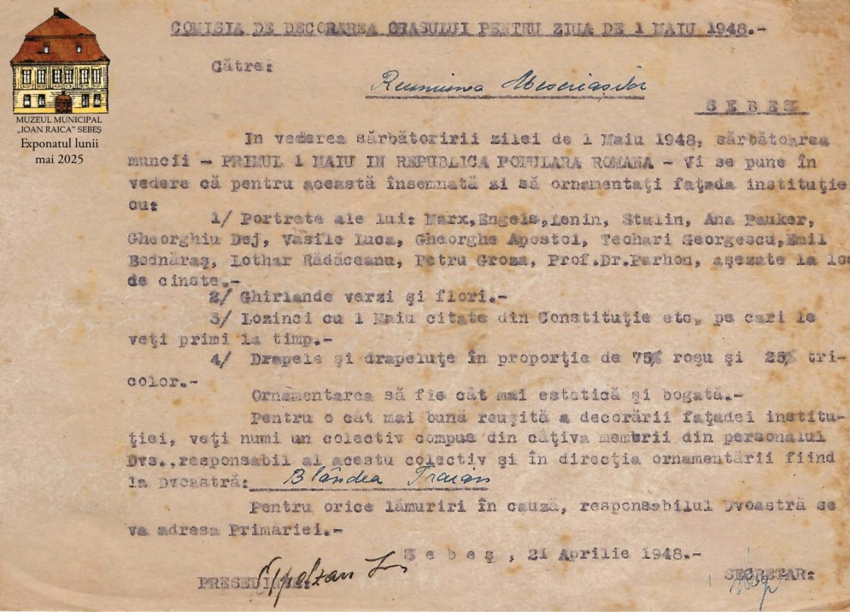 exponatul lunii mai la muzeul „ioan raica” din sebeş: document