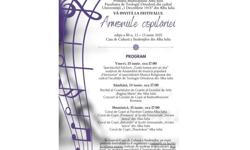 13 15 iunie: festivalul „armoniile copilăriei”, la alba iulia. spectacol folcloric