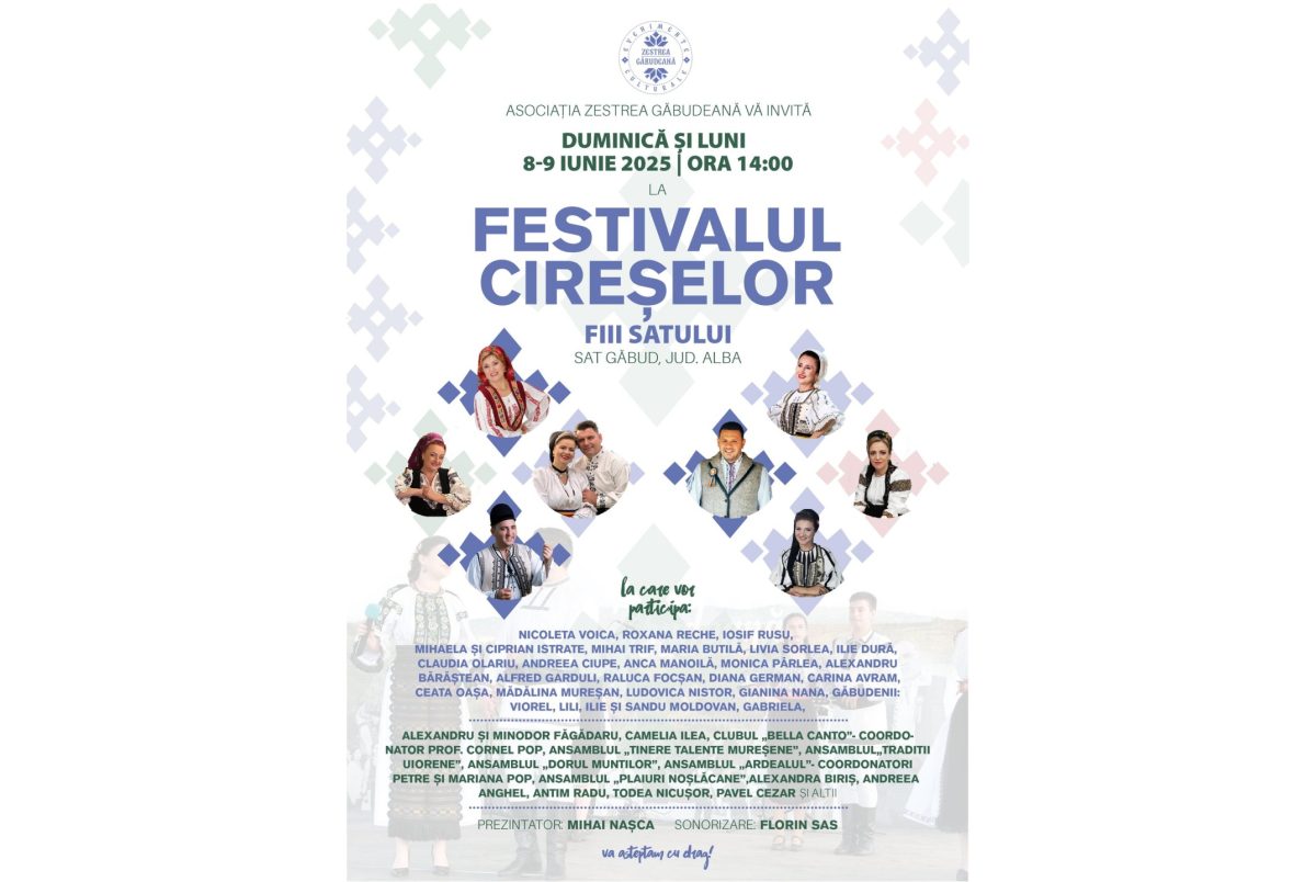 8 9 iunie: festivalul cireșelor – fiii satului, la găbud. cireșe