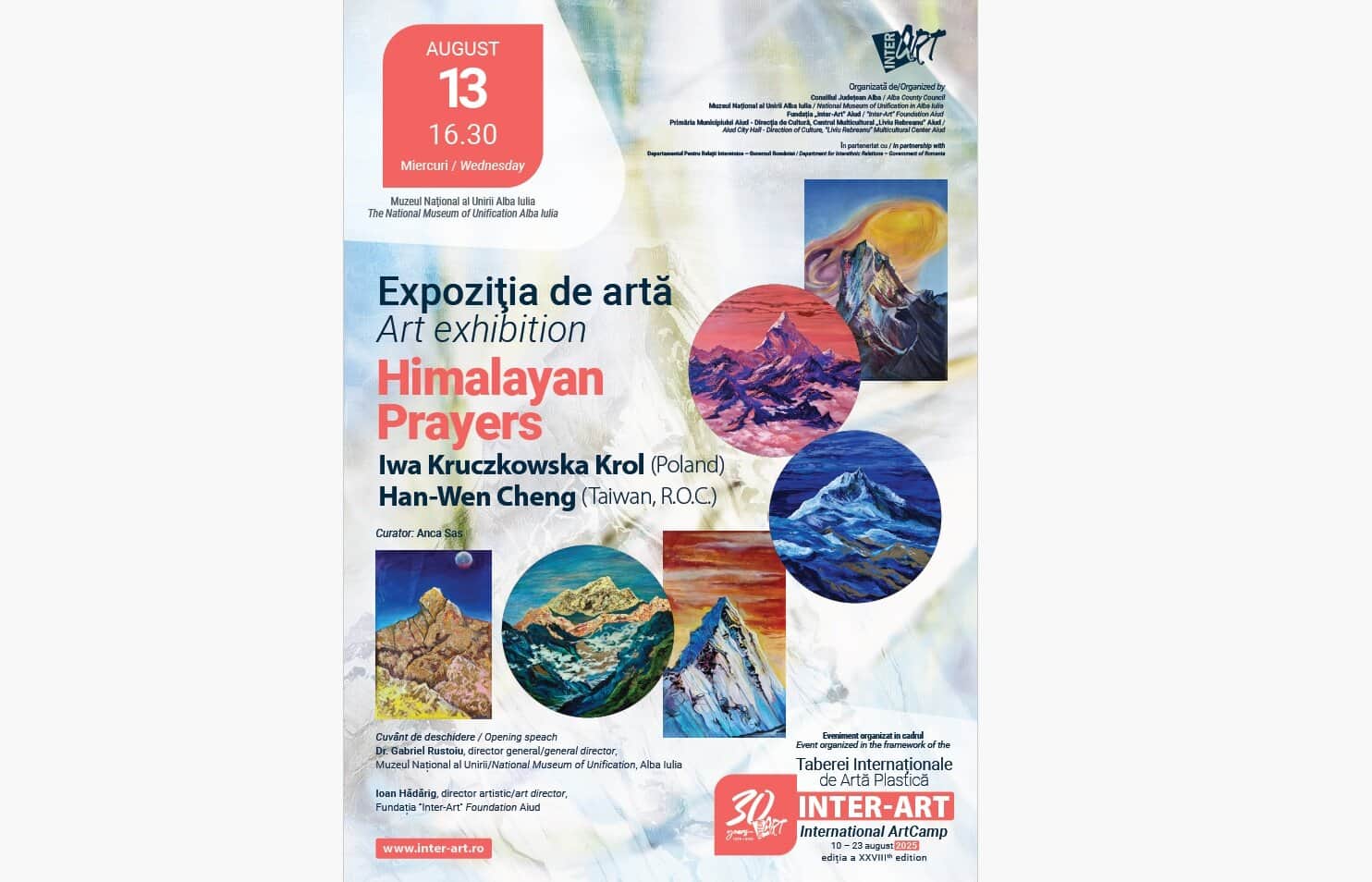 miercuri, 13 august: vernisajul expoziției internaționale de artă „himalayan prayers”,