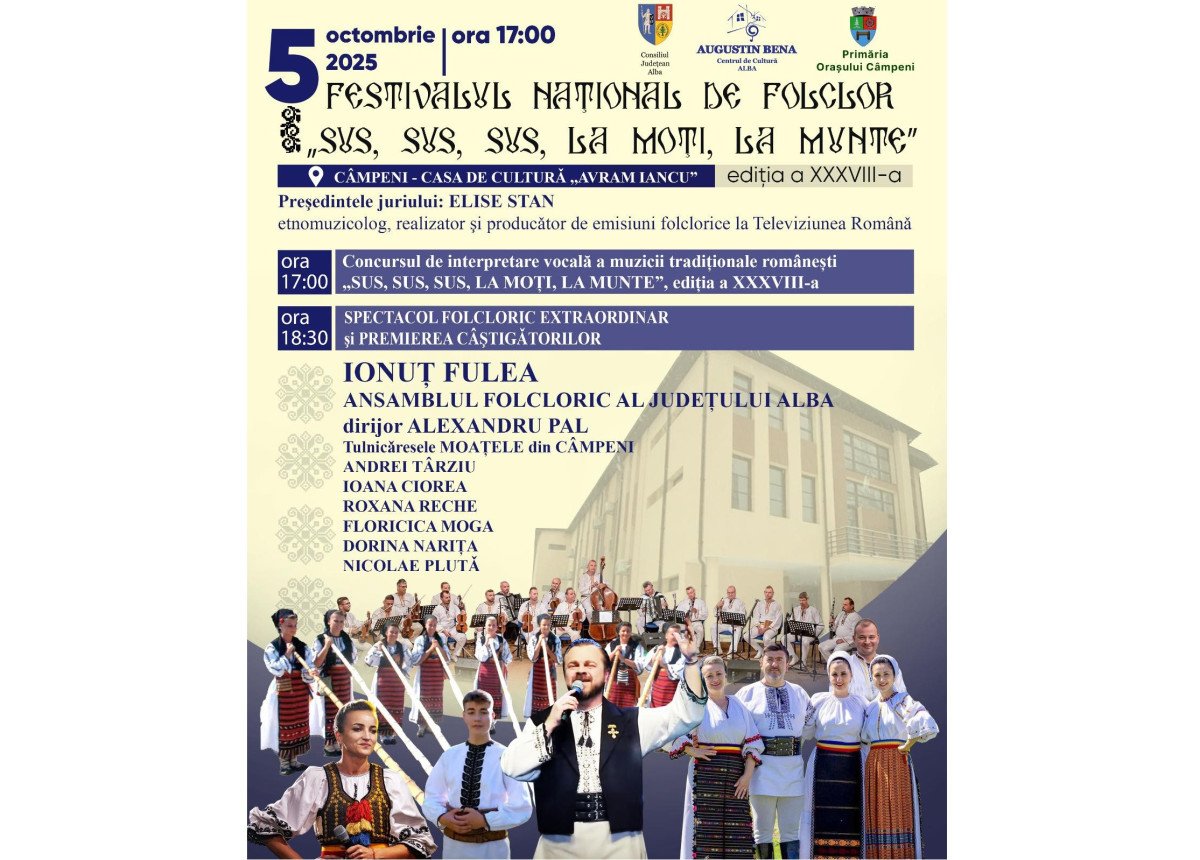5 octombrie: festivalul național de folclor „sus, sus, sus, la