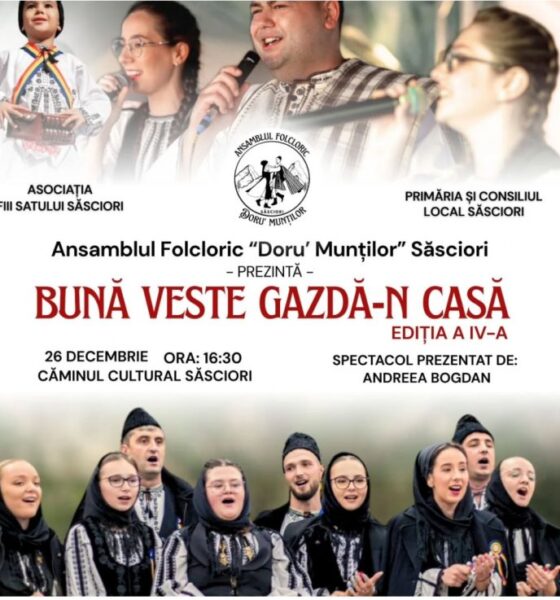 26 decembrie: spectacolul „bună veste gazdă n casă”. ansamblul „doru' munților”