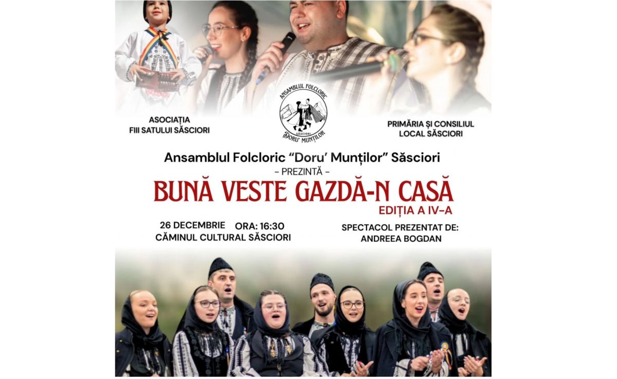 26 decembrie: spectacolul „bună veste gazdă n casă”. ansamblul „doru' munților”